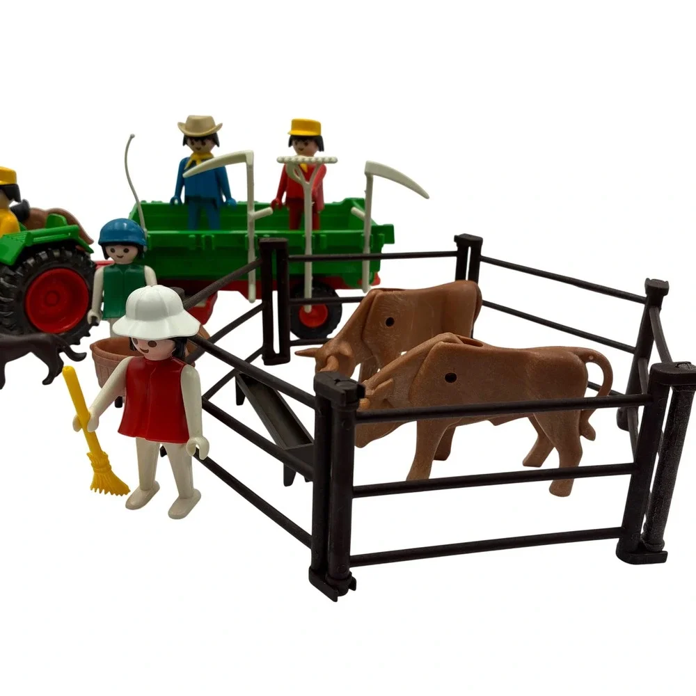 Vintage 1970s Playmobil Farmer Super Deluxe Set 1504 Geobra Tractor Trailer Pen